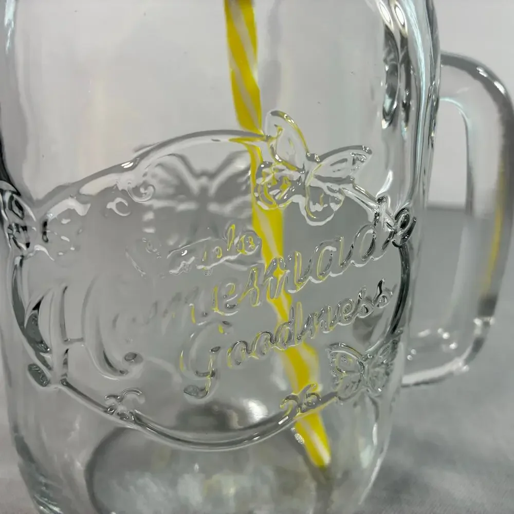 Vintage Simple Homemade Goodness Butterfly Mason Jar Glass Tumbler with Straw